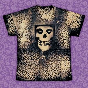 Misfits Black Custom Made Cheetah Print Bleach-Dye Skull Tee | Size M